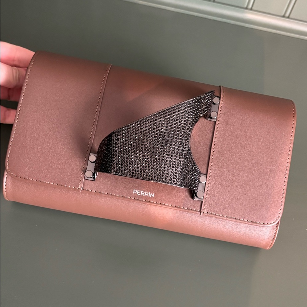 Perrin Paris Brown Leather Clutch